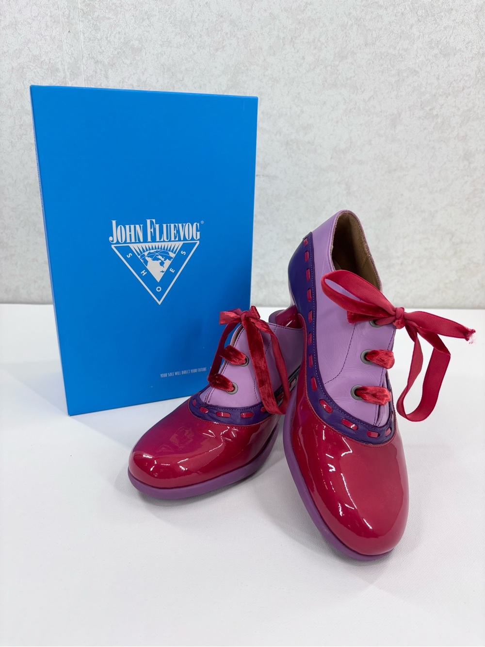 John Fluevog Enneagram Peacemaker Red Patent Leather Lace-Up High Heel Shoes, 10